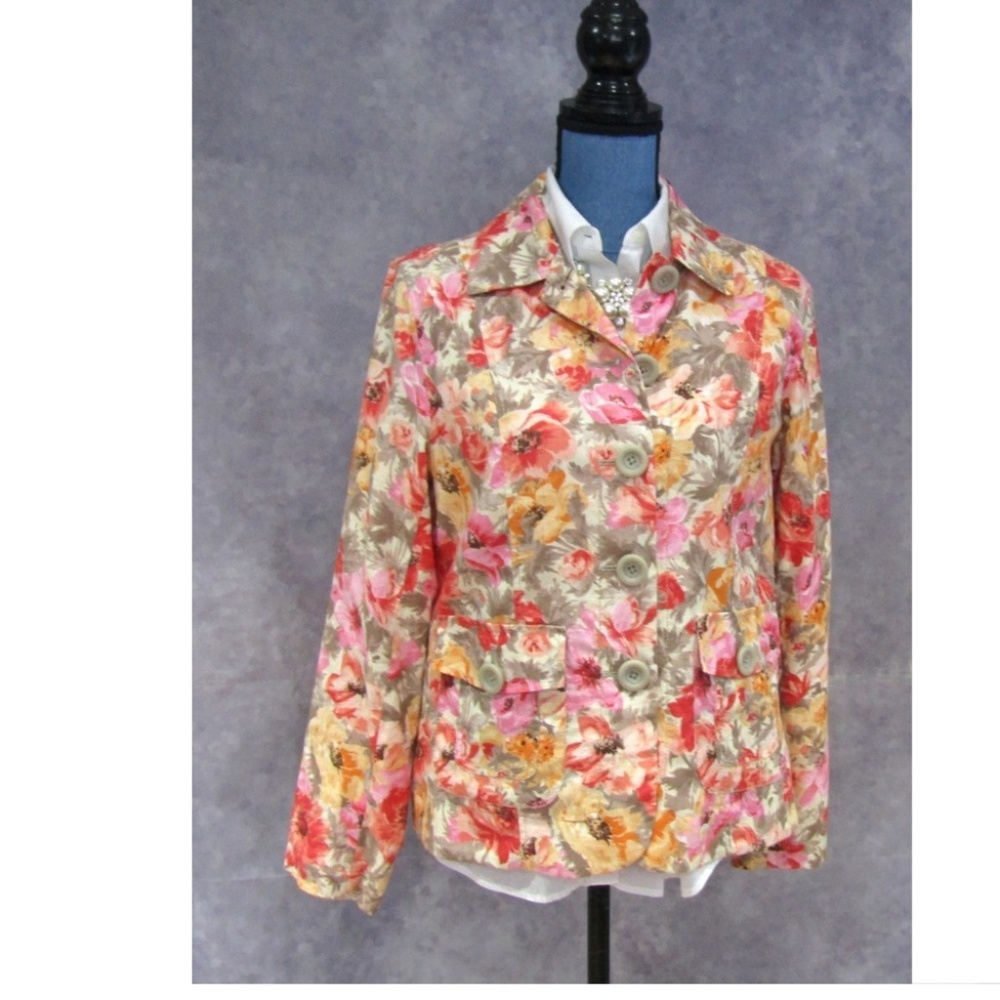 Coldwater Creek Pink Orange Floral Jacket Size 10
